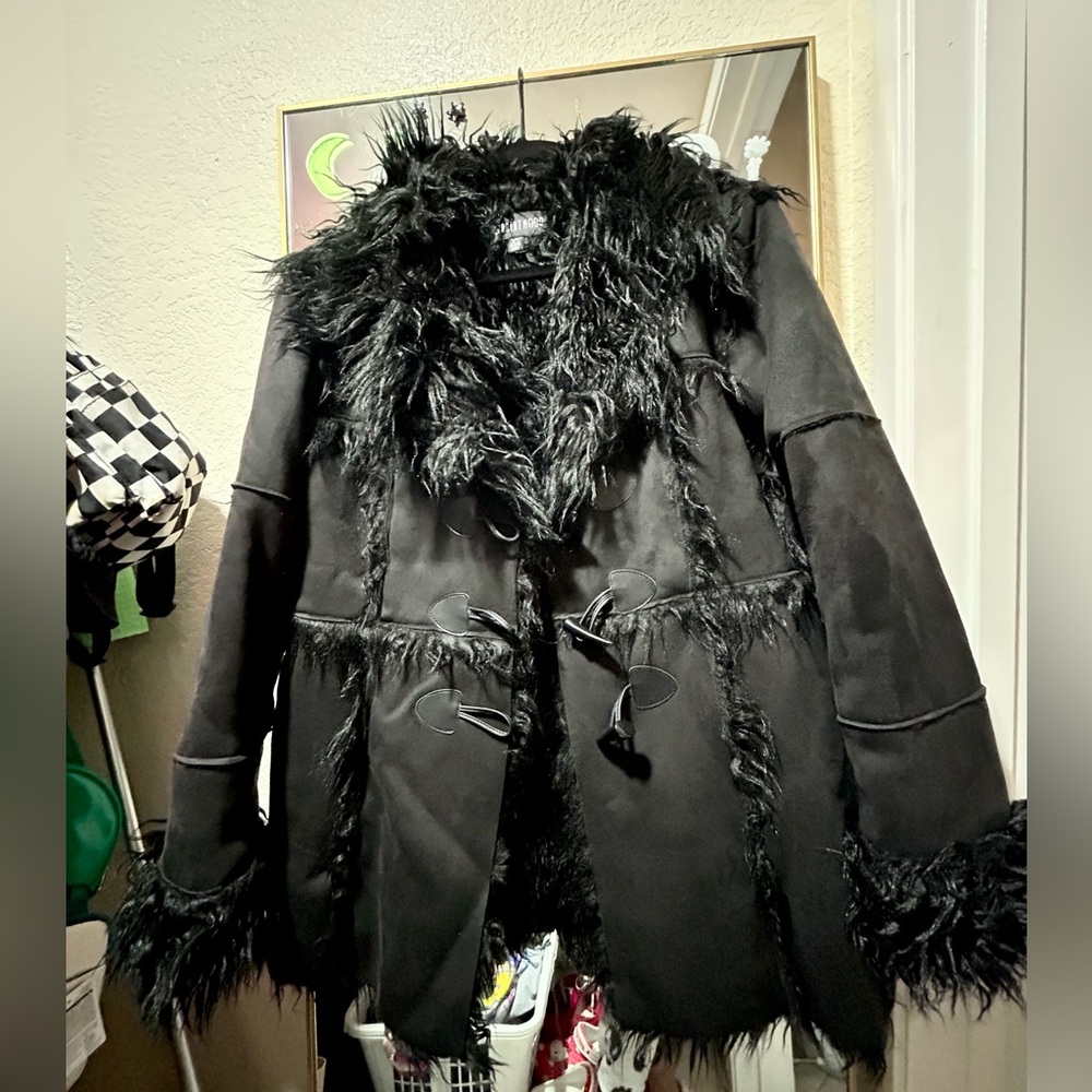 Dolls Kill Current Mood Black Faux Fur Penny Lane Jacket Sz Women’s XS